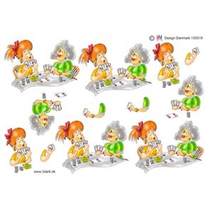 3D klippeark - Kortspil, damer spiller kort