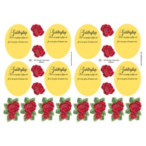 3D ark - Guldbryllup, guld-oval m/tekst og rde roser