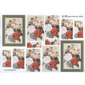 3D Pyramideark, hvide, rde blomster