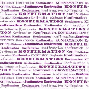 konfirmation, kort 14x28 cm, hvid m/lilla skrift