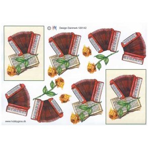 3D ark - Musik, instrumenter, harmonika, r�d, gul rose