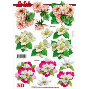 3D ark - Blomster, forskellige, 3 stk, hvid