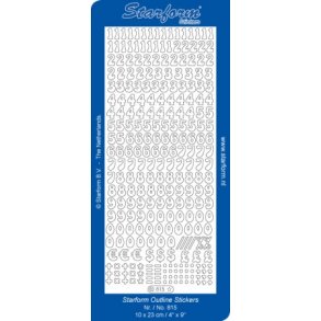 Stickers - Tal 0-9 og forskellige tegn, slvfarvet