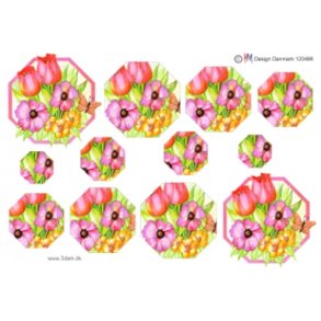 3D Pyramideark, blomster, 6-kant