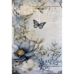 Papirblok fra Felicita Design; Baggrunde med blomster i st�vede bl� farver, A6-str., 200g, 24 ark i alt