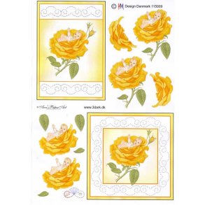 3D sy ark - Blomster, rose, gul, baby i blomst
