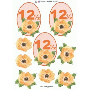 3D ark - Kobberbryllup, 12 1/2 r, oval m/orange blomst