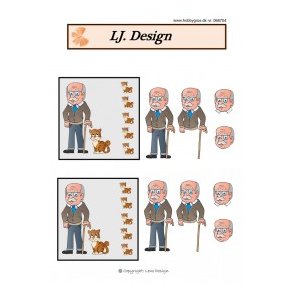 3D ark - ldre mand, bedstefar, kat