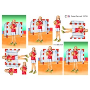 3D klippeark - Sport. Hndbold pige i rd/hvid trje