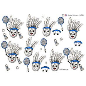 3D klippeark - Sport. Badminton, sjov fjerbold