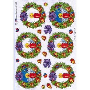 3D ark - Jul, julelys m/klokker, bl�t + hvidt