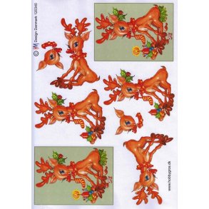 3D ark - Jul, sidende rensdyr (rudolf)