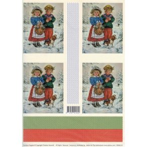 3D ark - Jul, Kort, dreng og pige med kurv og hund