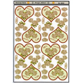 3D ark - Kobberbryllup, hjerte m/hvide roser