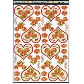 3D ark - Guldbryllup, 50 r, rdt hjerte m/roser