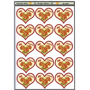 3D ark - Guldbryllup, 50 r, rdt hjerte m/roser