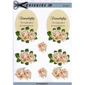 3D klippeark - Diamantbryllup, oval m/tekst og hvide roser