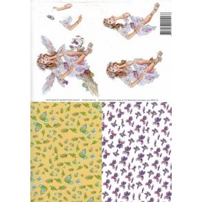 3D ark - Alfer, pige, lilla blomster, m/baggrund