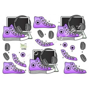 3D ark - Computer, converse, hretelefoner, lilla