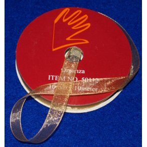 Organzabnd 3mm bred, 10m pr. rulle, guldfarvet