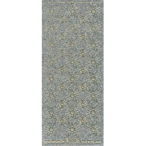 Stickers - Glitter s�lv m/guldkant, Pynt - blomster, 2 st�rrelser
