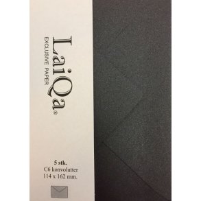 Kuvert, C6 str. 16x11,3cm, 5 stk, skinnende sort 