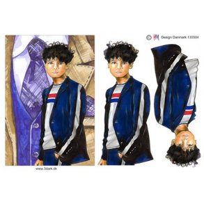 3D klippeark - Konfirmation. M�rkh�ret dreng m/bl� jakke, telegram