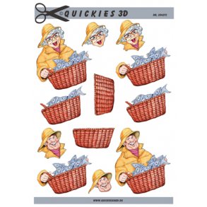 3D klippeark - Job, fiskekone, fisker, kurv m/fisk