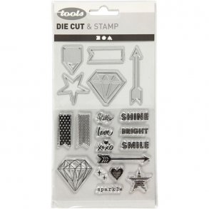 St med Dies/skre stencils & stempler; Diamanter, stjerne, pil, tekster etc.