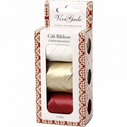 Gaveb�nd, 10mm bred, hvid, r�d &amp; guld, 3x10 meter