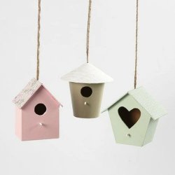 Mini fuglehuse i papmach&eacute;, 6 stk.