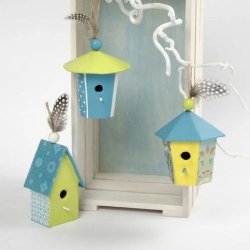 Mini fuglehuse i papmach&eacute;, 6 stk.