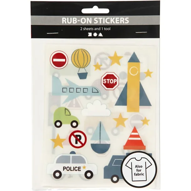 Rub-on stickers til tekstiler &amp; papir, Traffik, 2 ark