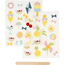Rub-on stickers til tekstiler &amp; papir, Sommersjov, 2 ark