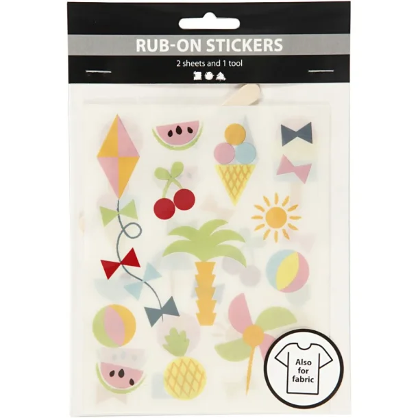 Rub-on stickers til tekstiler &amp; papir, Sommersjov, 2 ark