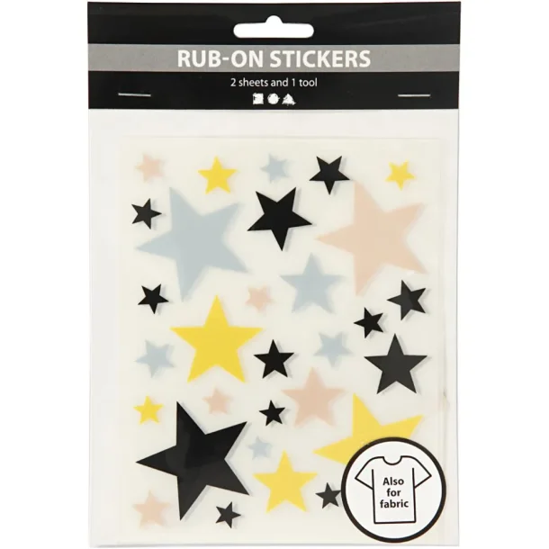 Rub-on stickers til tekstiler &amp; papir, Stjerner, 2 ark