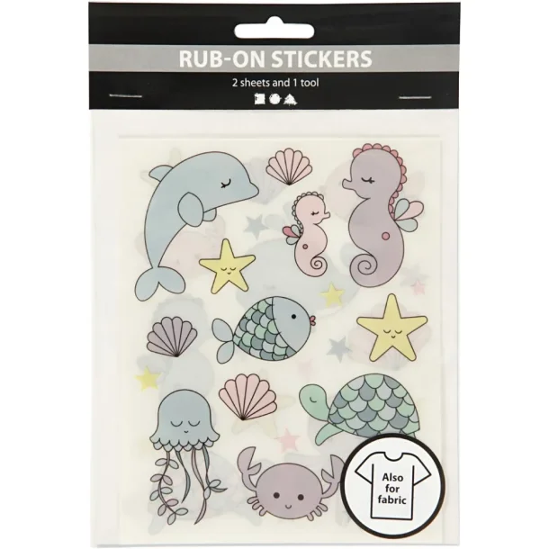 Rub-on stickers til tekstiler &amp; papir, havdyr, 2 ark