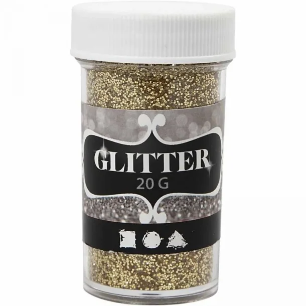 Glitter, metallisk finkornet guldfarvet glimmer, 20g