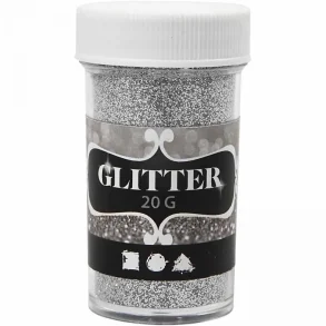 Glitter, metallisk finkornet s�lvfarvet glimmer, 20g