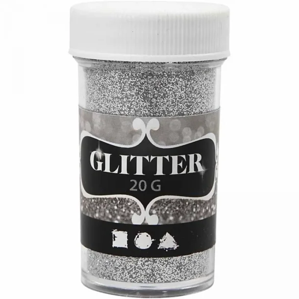 Glitter, metallisk finkornet slvfarvet glimmer, 20g