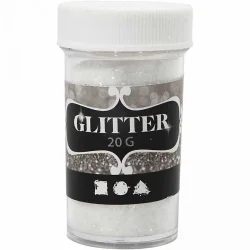 Glitter, metallisk finkornet hvid glimmer, 20g