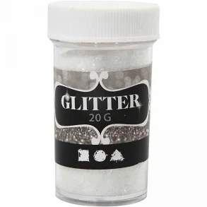 Glitter, metallisk finkornet hvid glimmer, 20g
