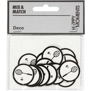 Kartonm�rkat, str. �25mm, hvid/sort, badminton ketcher & fjerbold, 20 stk