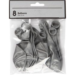 Balloner, slv, 23cm, runde, 8stk