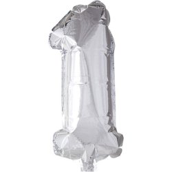 Folieballon "1", s�lvfarvet, H�jde 41cm, 1 stk