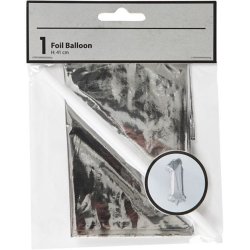 Folieballon "1", s�lvfarvet, H�jde 41cm, 1 stk