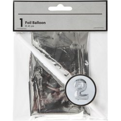 Folieballon "2", s�lvfarvet, H�jde 41cm, 1 stk