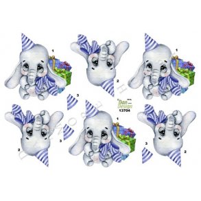 3D ark - B�rnemotiv, babyelefant m/pakker og bl� hat