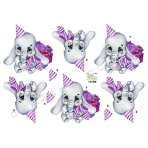 3D ark - B�rnemotiv, babyelefant m/pakker og pink hat