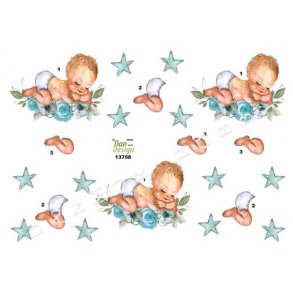 3D-ark, Baby sover p� blomsterranke, bl�